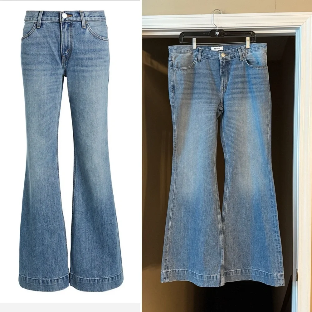 New Re/Done 70s Low Rise Bell Bottom Jeans in Lake Blue, Size 30. - Picture 13 of 14